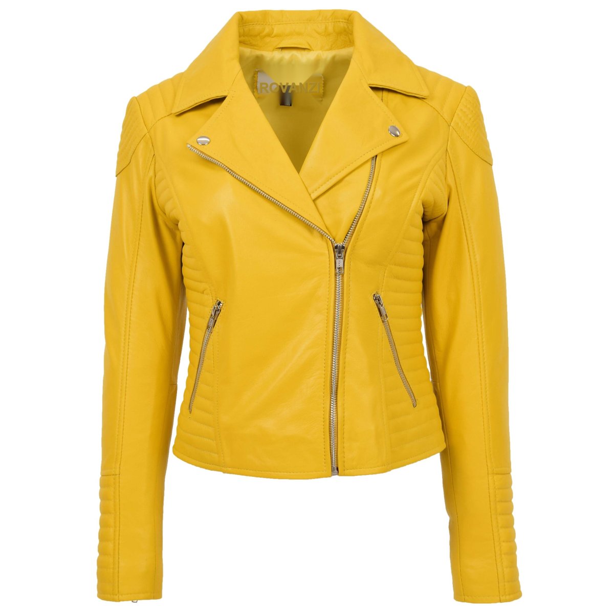 BUNERI Biker Cuero Suave Anna Amarilla Cross Zip Mujer