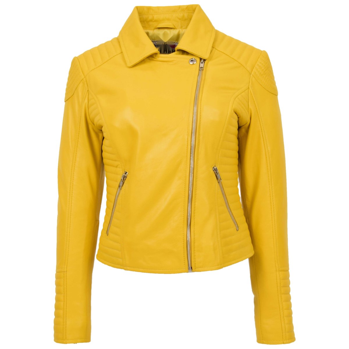 BUNERI Biker Cuero Suave Anna Amarilla Cross Zip Mujer - Imagen 5