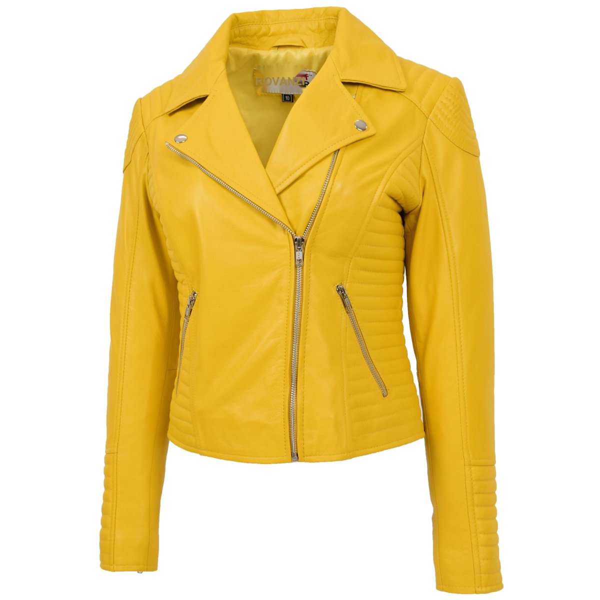 BUNERI Biker Cuero Suave Anna Amarilla Cross Zip Mujer - Imagen 4