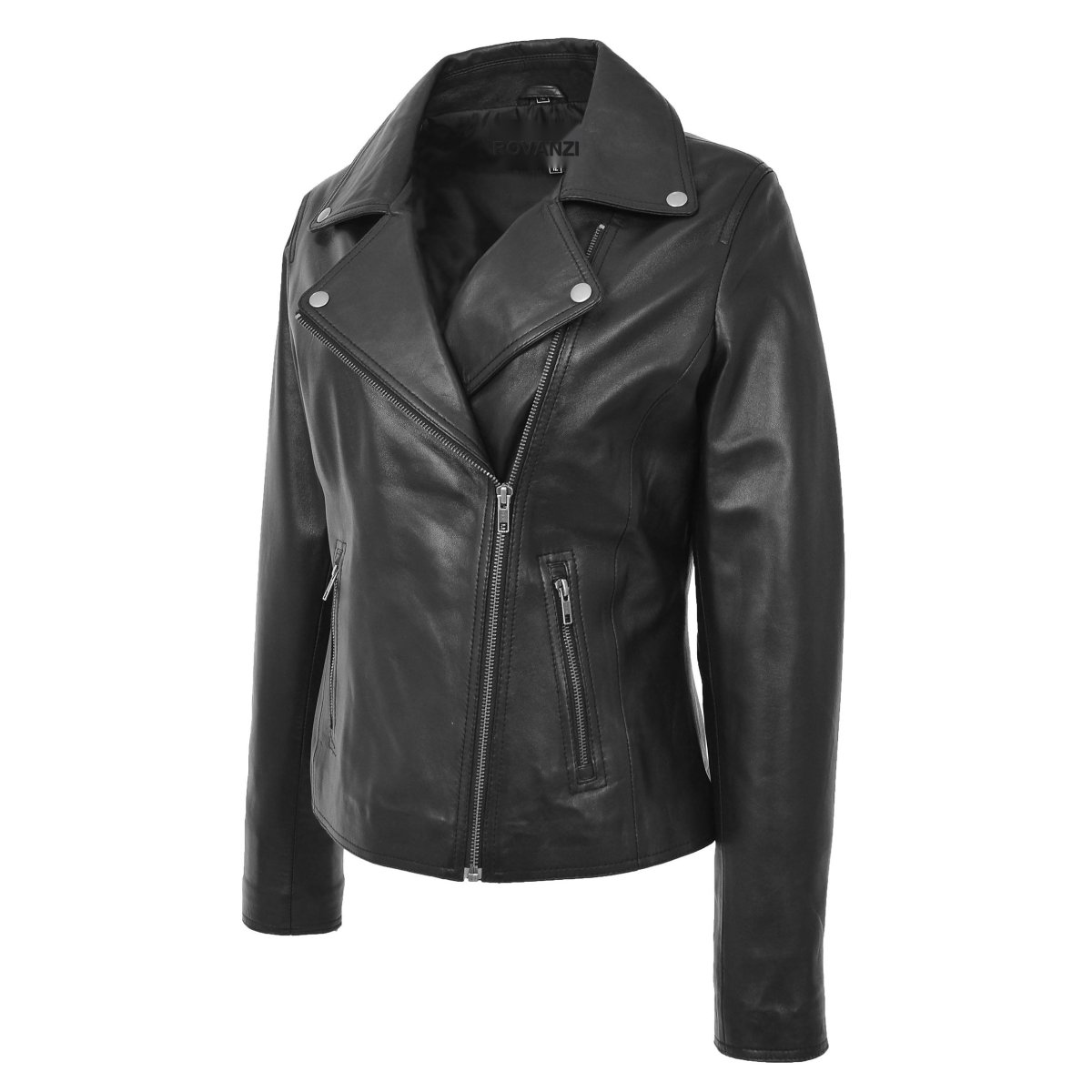 BUNERI Biker de Cuero Lola Negra Suave con Cierre Cruzado - Imagen 5