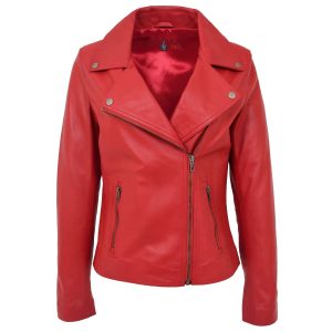 BUNERI Biker Cuero Suave Lola Roja Cross Zip Mujer