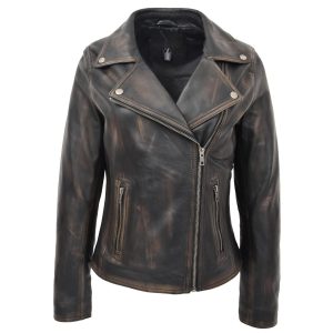 BUNERI Biker Cuero Suave Lola Negro Vintage Cross-Zip
