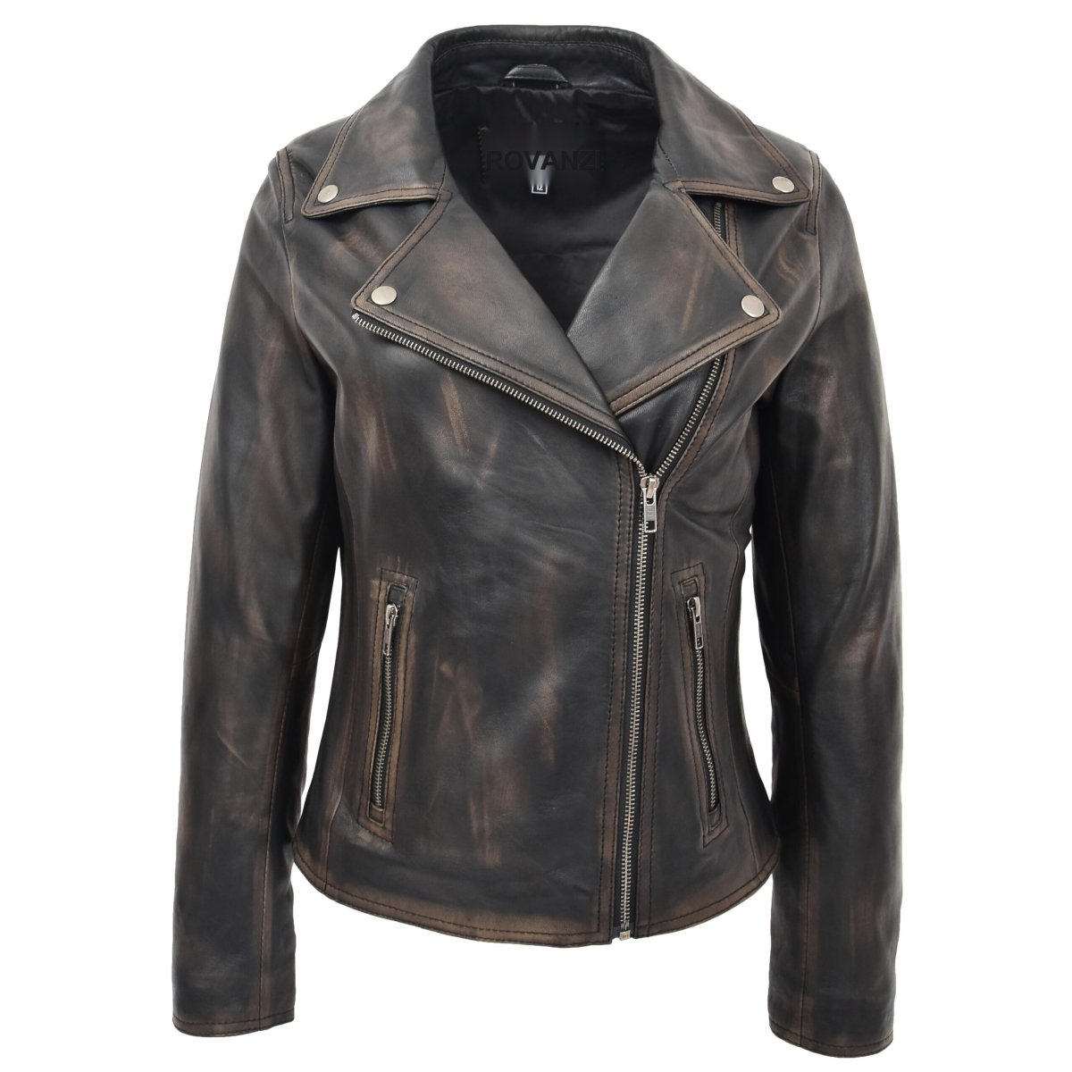 BUNERI Biker Cuero Suave Lola Negro Vintage Cross-Zip