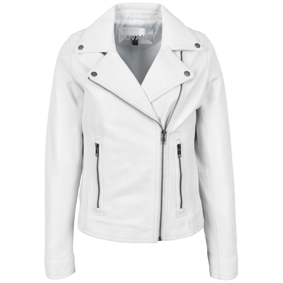 BUNERI Biker de Cuero Auténtico Lola Blanca Cross Zip para Mujer - Imagen 2