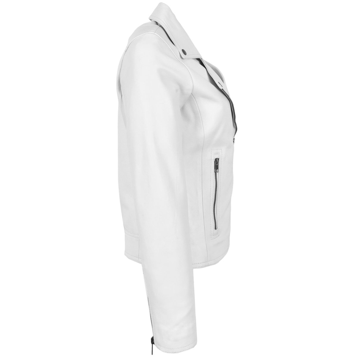 BUNERI Biker de Cuero Auténtico Lola Blanca Cross Zip para Mujer - Imagen 7