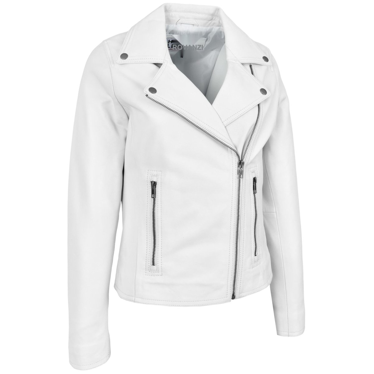 BUNERI Biker de Cuero Auténtico Lola Blanca Cross Zip para Mujer - Imagen 6