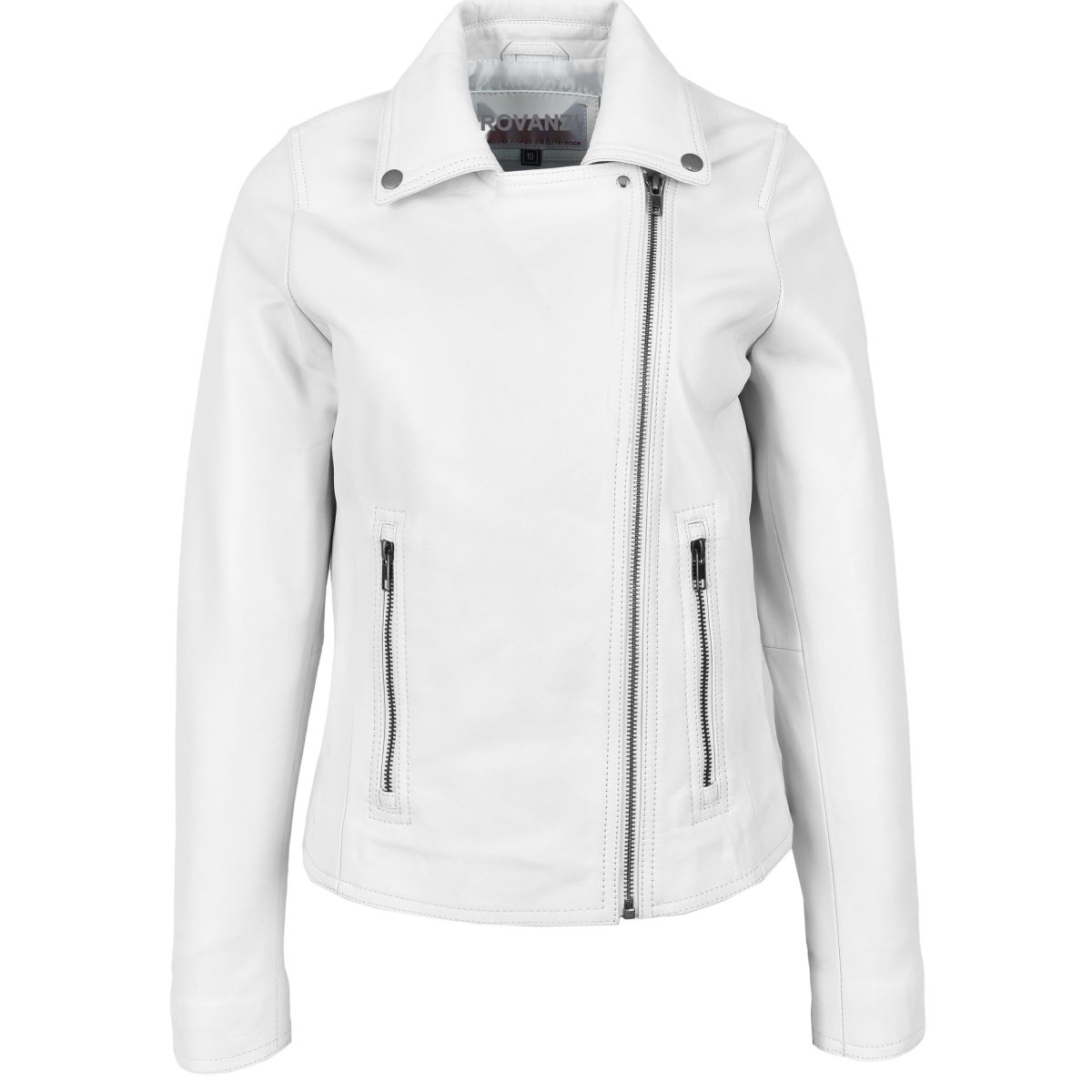 BUNERI Biker de Cuero Auténtico Lola Blanca Cross Zip para Mujer - Imagen 5