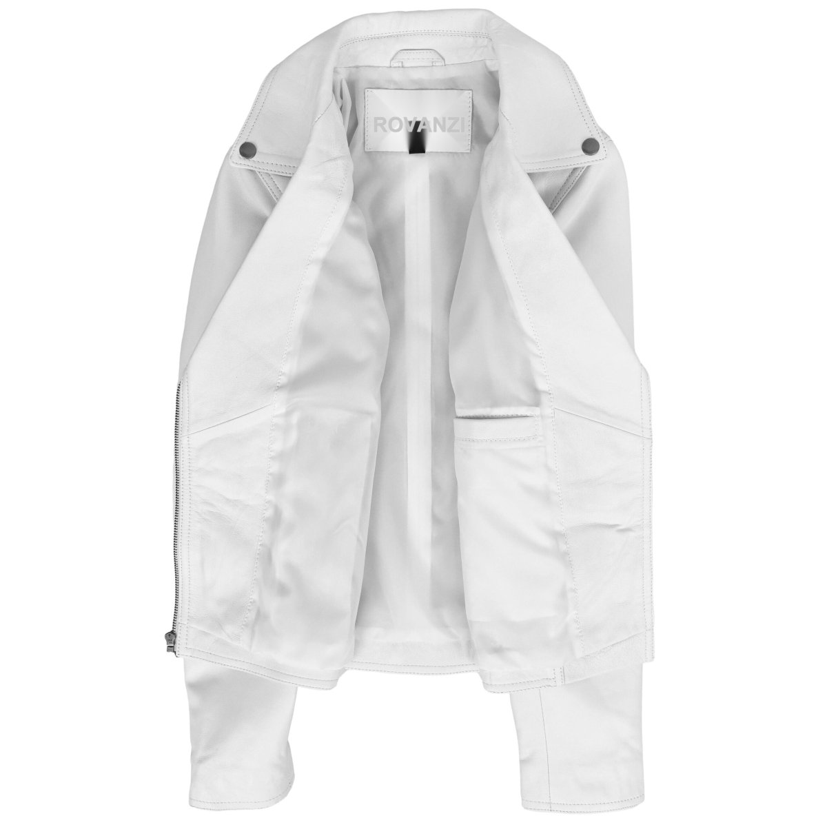 BUNERI Biker de Cuero Auténtico Lola Blanca Cross Zip para Mujer - Imagen 3