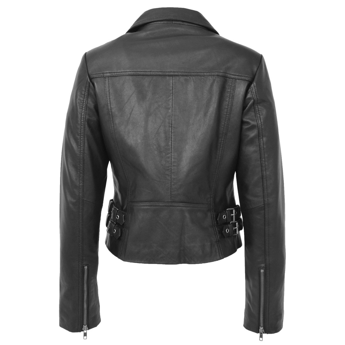 BUNERI Chaqueta Mujer de Cuero Auténtico con Cierre Diagonal - Imagen 3