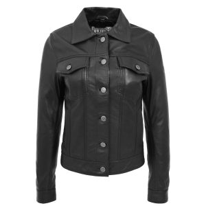 BUNERI Chaqueta Estilo Trucker de Cuero Suave para Mujer