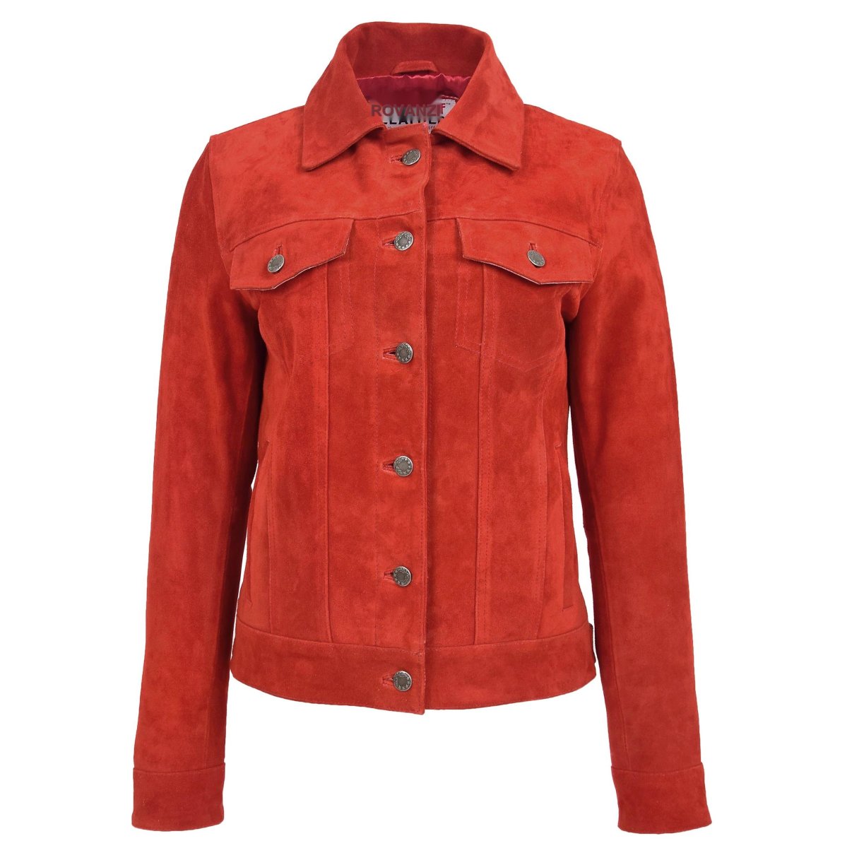 BUNERI Chaqueta de Ante Estilo Trucker para Mujer en Rojo - Imagen 2