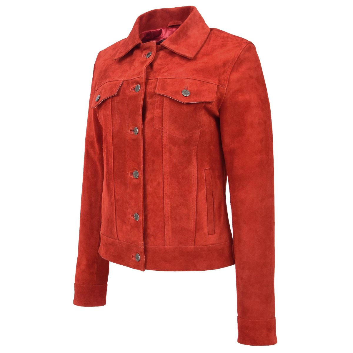 BUNERI Chaqueta de Ante Estilo Trucker para Mujer en Rojo - Imagen 6
