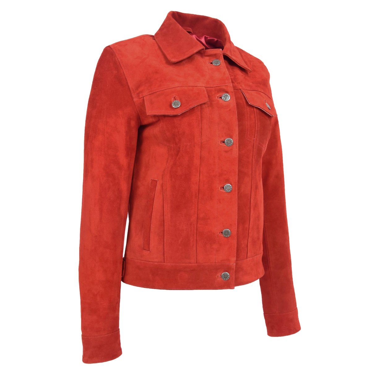 BUNERI Chaqueta de Ante Estilo Trucker para Mujer en Rojo - Imagen 5