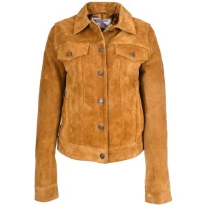 BUNERI Chaqueta de Ante Estilo Trucker para Mujer Tostado