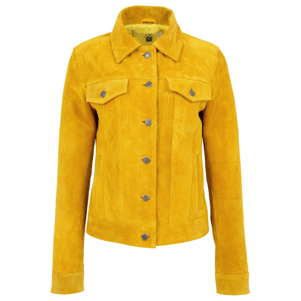 BUNERI Chaqueta Estilo Camionero de Piel de Ante Auténtica para Mujer Amarillo - Imagen 2
