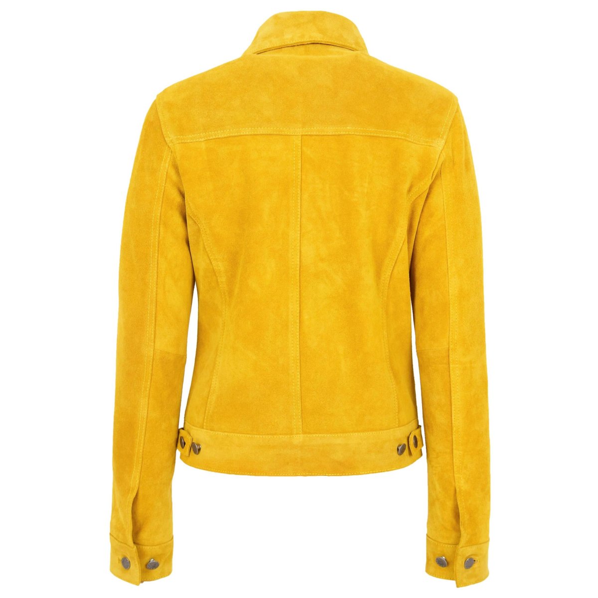 BUNERI Chaqueta Estilo Camionero de Piel de Ante Auténtica para Mujer Amarillo - Imagen 3