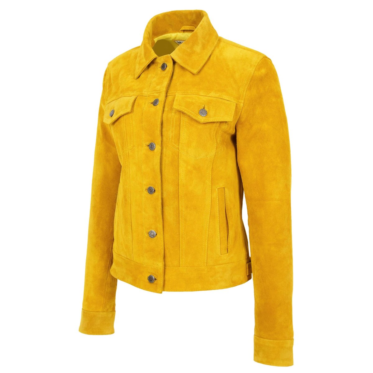 BUNERI Chaqueta Estilo Camionero de Piel de Ante Auténtica para Mujer Amarillo - Imagen 6