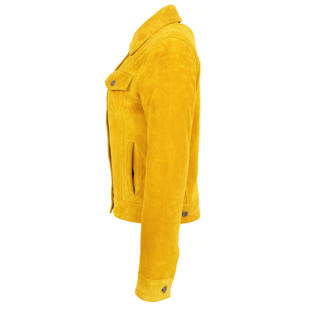 BUNERI Chaqueta Estilo Camionero de Piel de Ante Auténtica para Mujer Amarillo - Imagen 5
