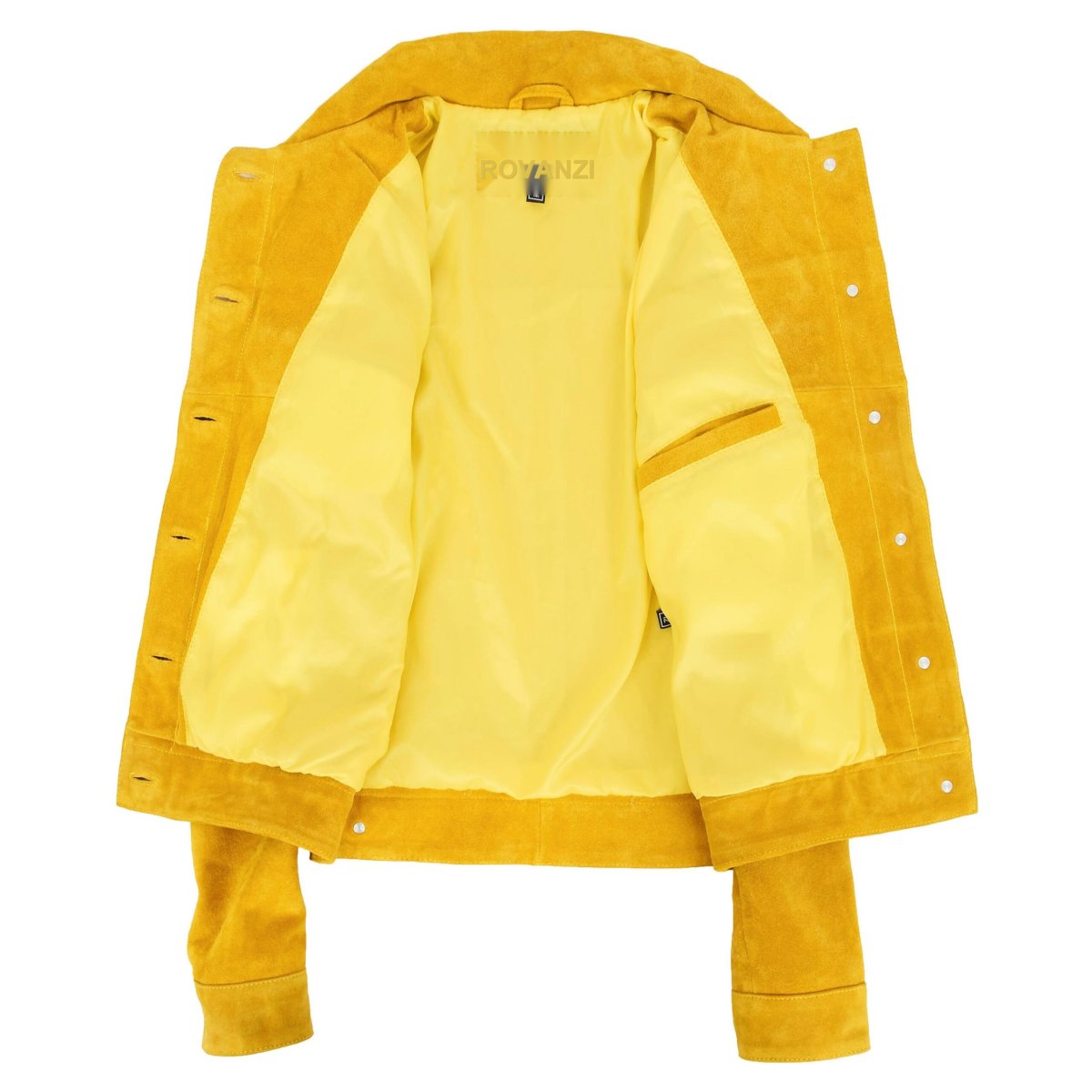 BUNERI Chaqueta Estilo Camionero de Piel de Ante Auténtica para Mujer Amarillo - Imagen 8
