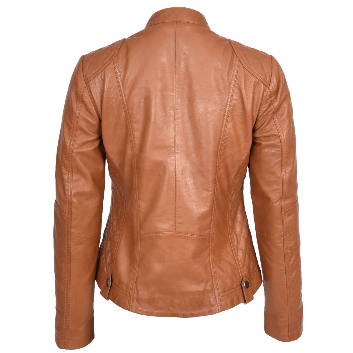BUNERI Chaqueta Cafe Racer Fiona Tostado de Cuero Auténtico Acolchada - Imagen 3