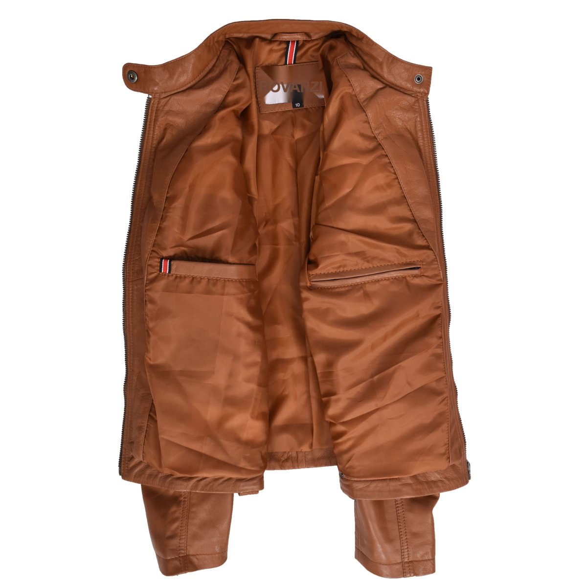 BUNERI Chaqueta Cafe Racer Fiona Tostado de Cuero Auténtico Acolchada - Imagen 7