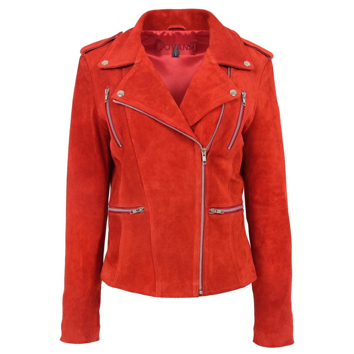 BUNERI Chaqueta Mujer Ante Estilo Biker Cremallera Roja - Imagen 2