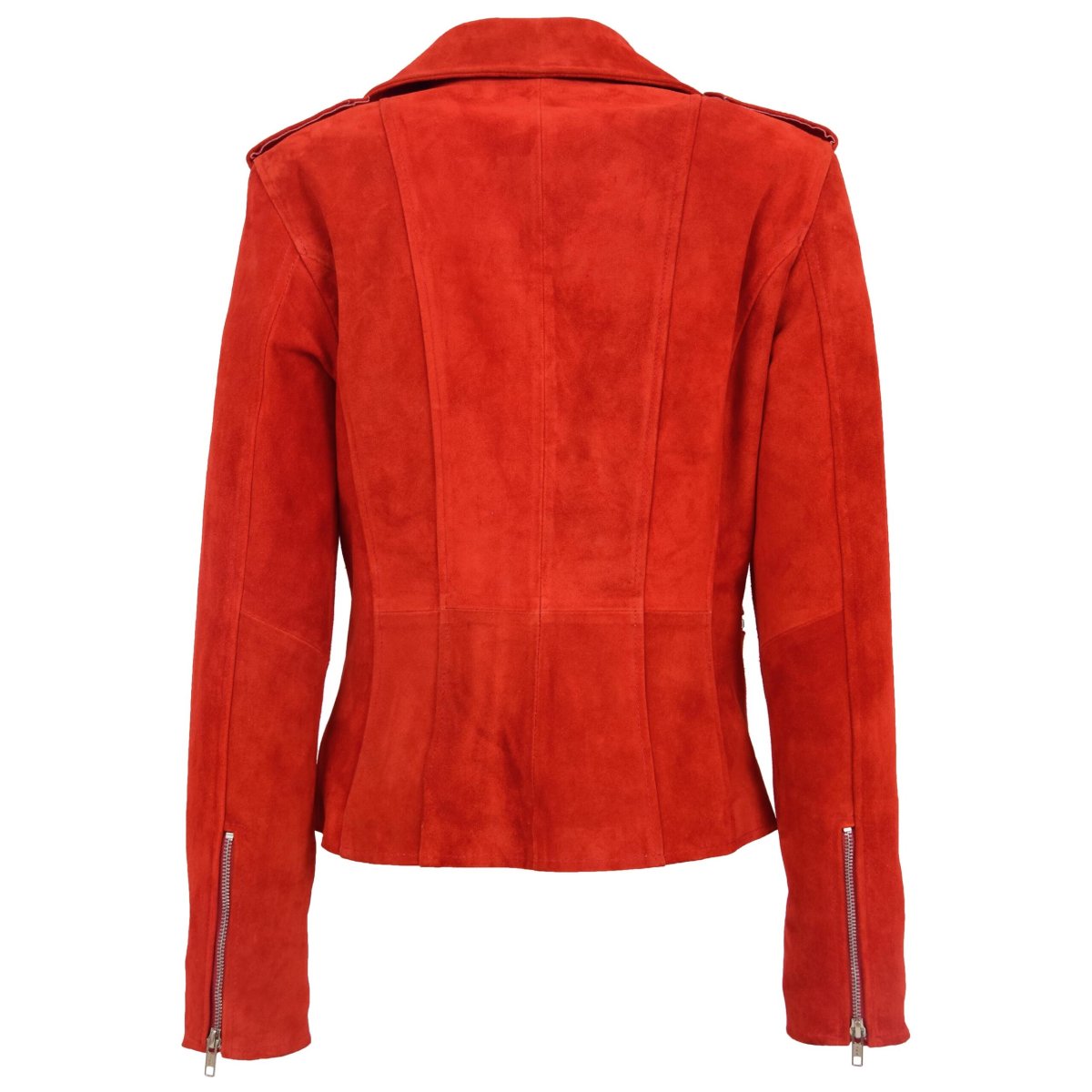 BUNERI Chaqueta Mujer Ante Estilo Biker Cremallera Roja - Imagen 3