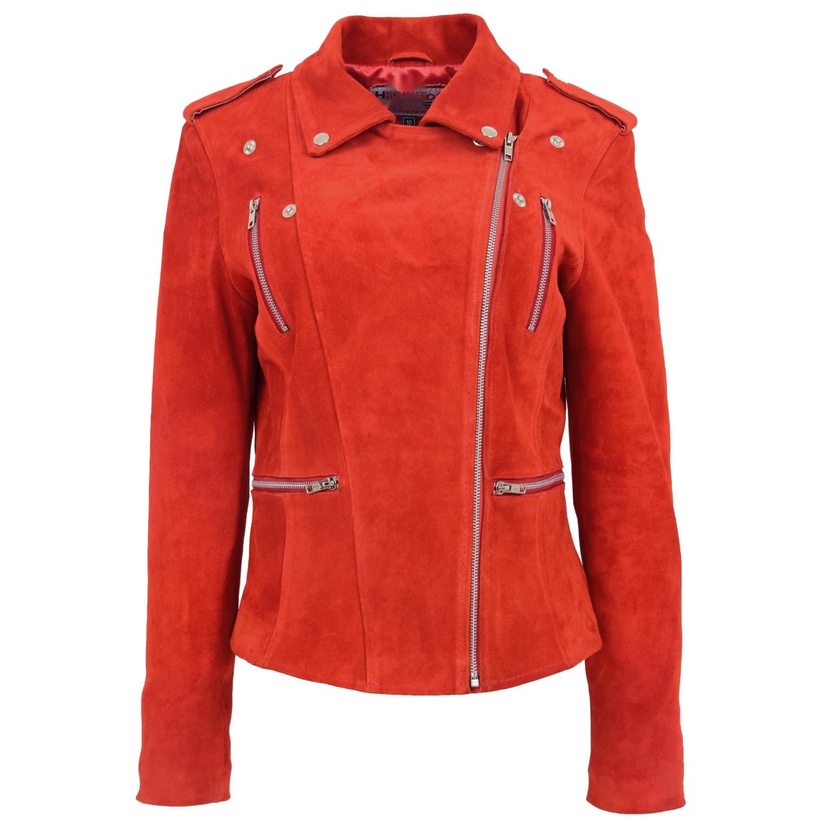 BUNERI Chaqueta Mujer Ante Estilo Biker Cremallera Roja - Imagen 4