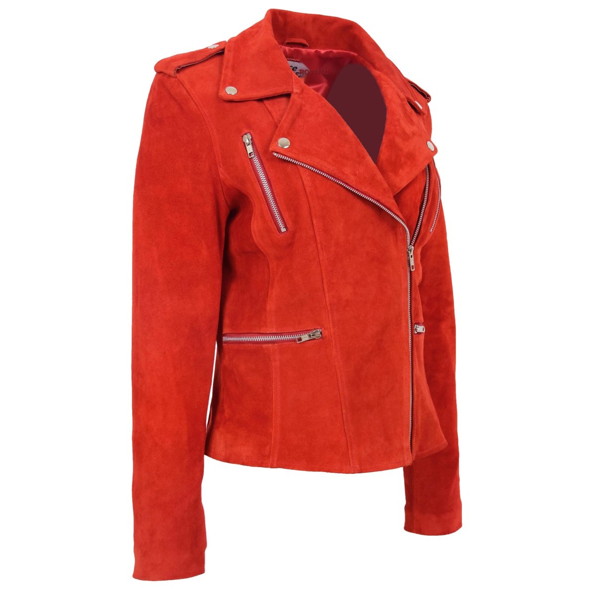 BUNERI Chaqueta Mujer Ante Estilo Biker Cremallera Roja - Imagen 5