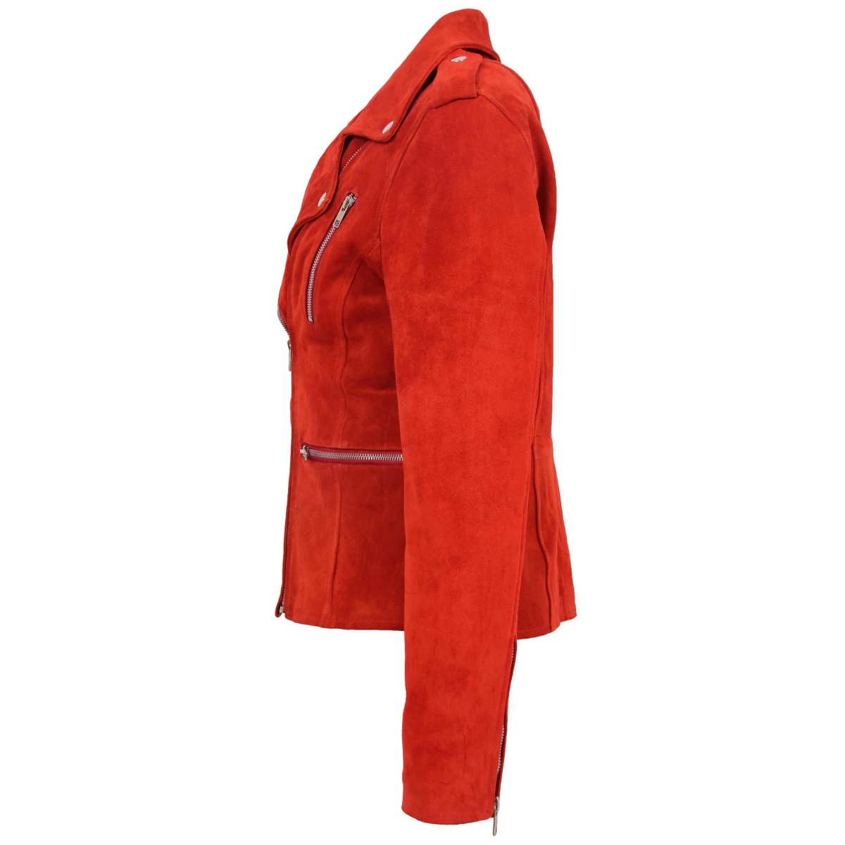 BUNERI Chaqueta Mujer Ante Estilo Biker Cremallera Roja - Imagen 7