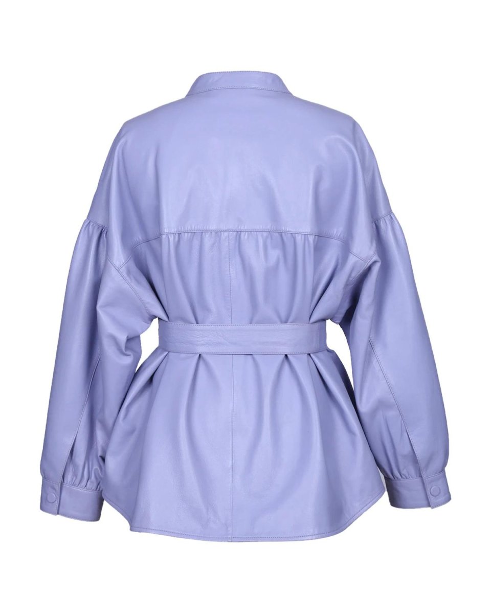 Chaqueta de piel de oveja color lavanda con cinturón para mujer - Imagen 3