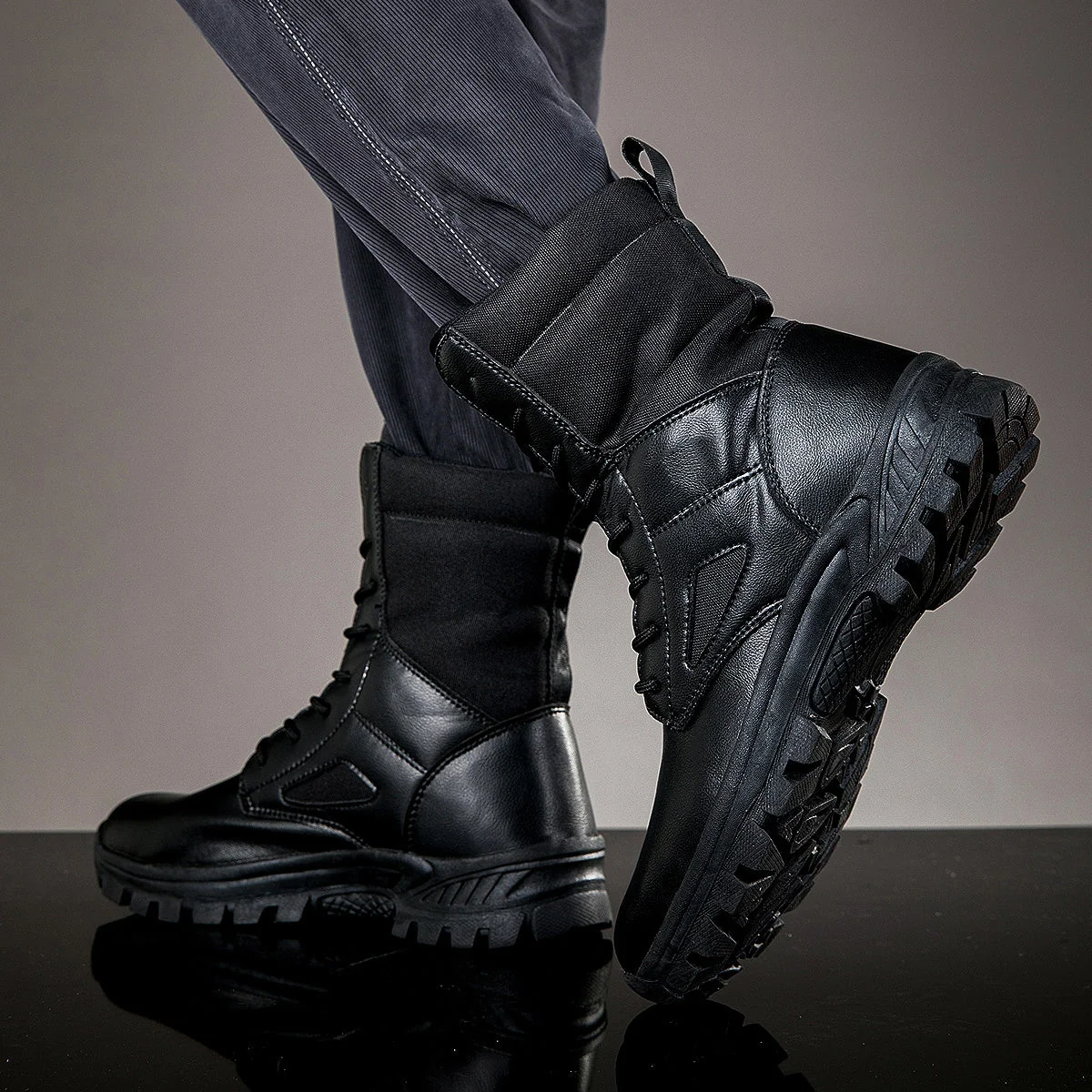 Bottes hautes tactiques à lacets pour homme, robustes et antidérapantes - Imagen 6