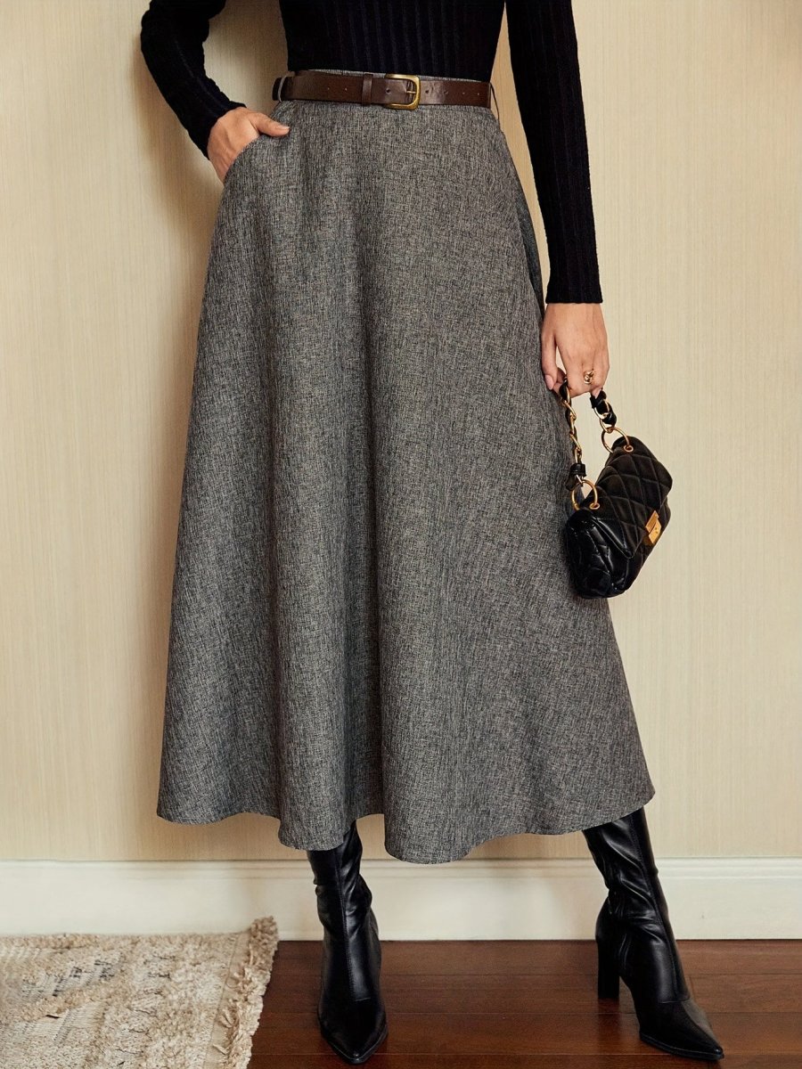 Jupe longue évasée taille haute unie gris chiné pour femme - Imagen 6
