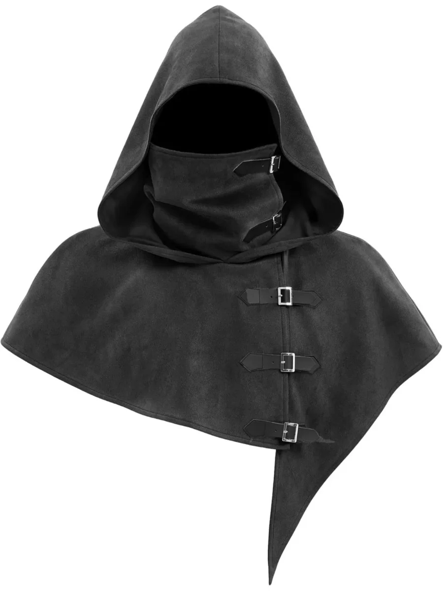 Capuche avec masque intégré et capeline à boucles – Style médiéval pour homme ou femme - Imagen 6