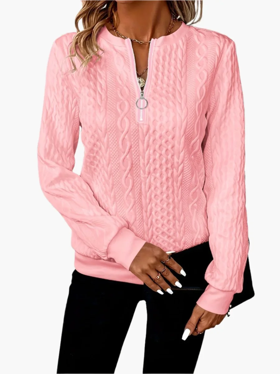 Pull-over Femme Style Casual Élégant à Motif Câble avec Fermeture Éclair – Idéal pour l’Automne et l’Hiver - Imagen 5