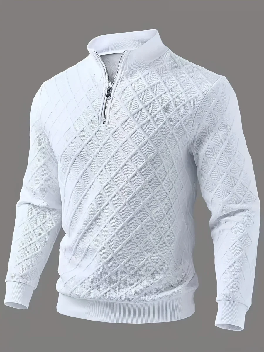 Pull homme blanc texturé à col montant zippé