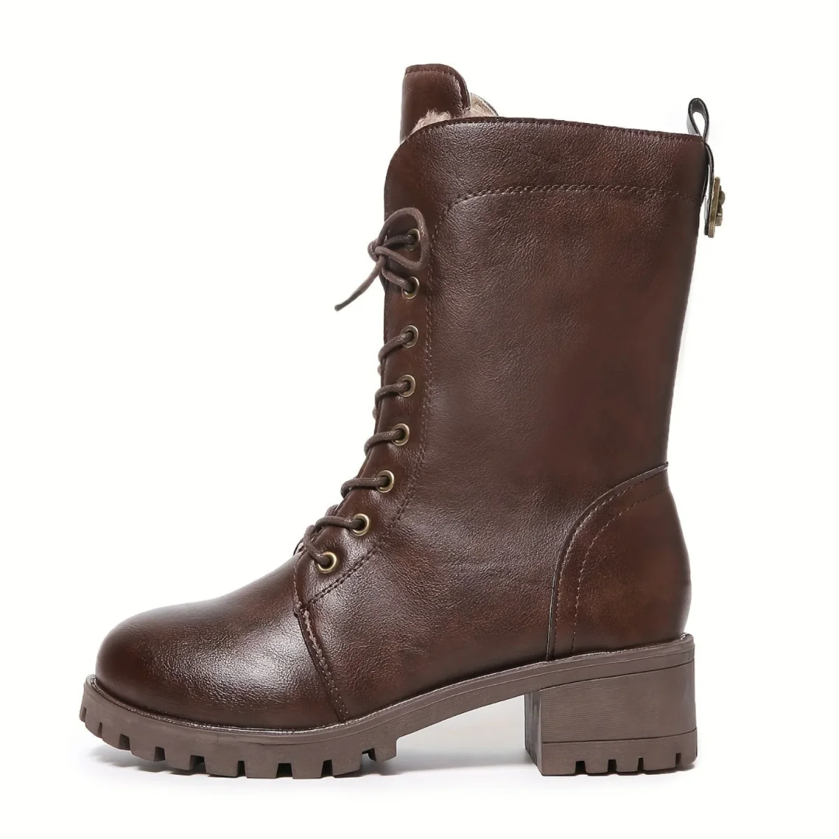 Bottes montantes marron foncé à lacets et semelle crantée pour femme - Imagen 9