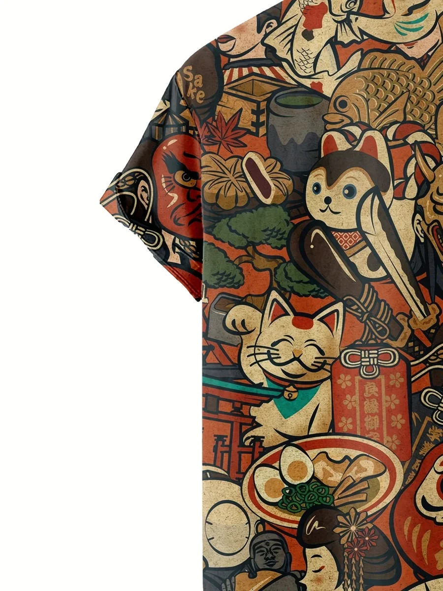 Chemise homme à manches courtes style japonais graphique casual fête vacances - Imagen 7