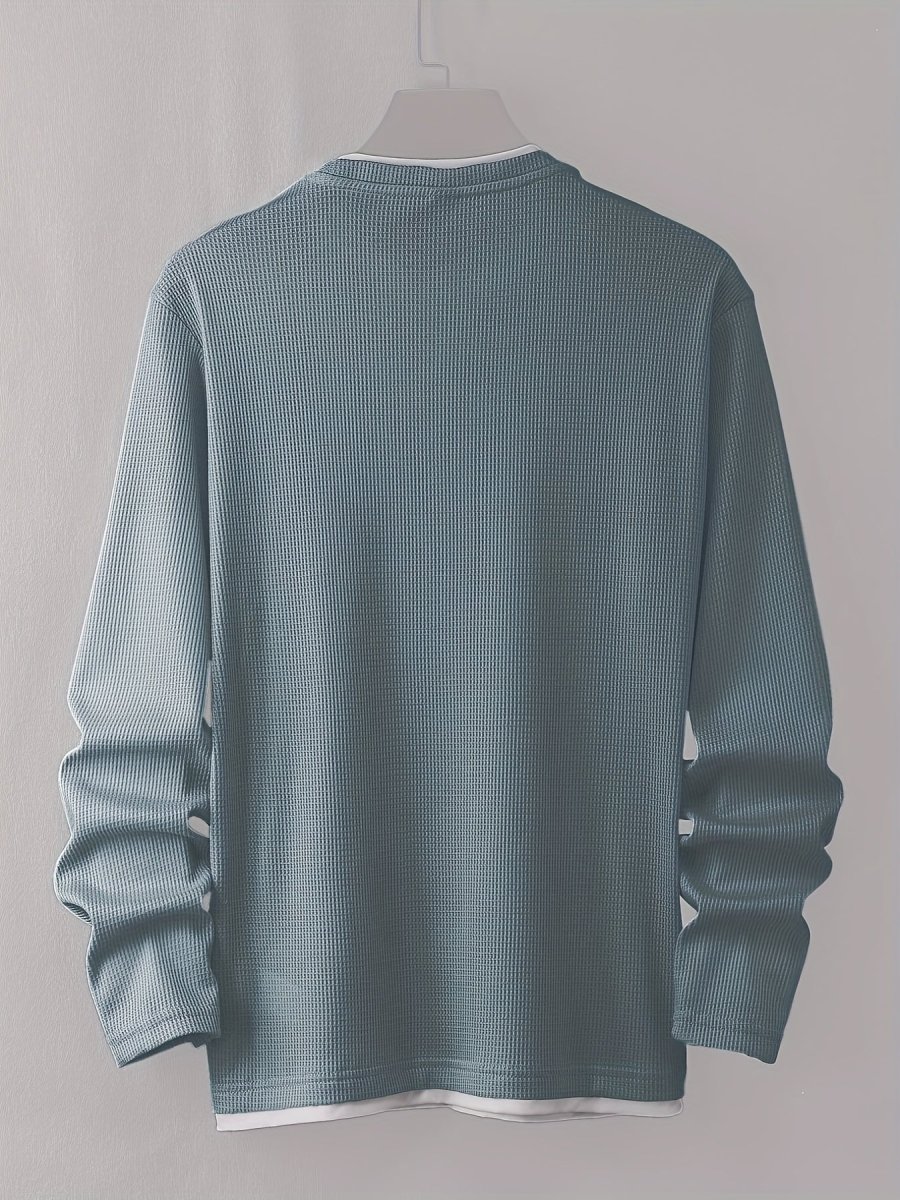 T-shirt Homme Manches Longues Texture Gaufrée Col Rond - Imagen 9