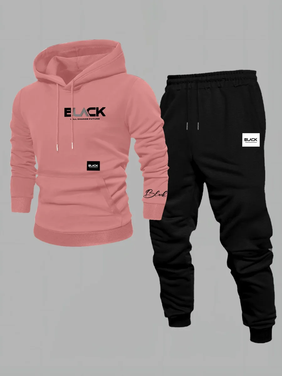 Ensemble Survêtement Homme Capuche et Pantalon Jogging Uni avec Cordon - Imagen 4