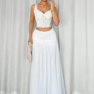 Jupe longue de plage drapée style bohème pour femme – Élégante et fluide, idéale vacances et soirées d'été