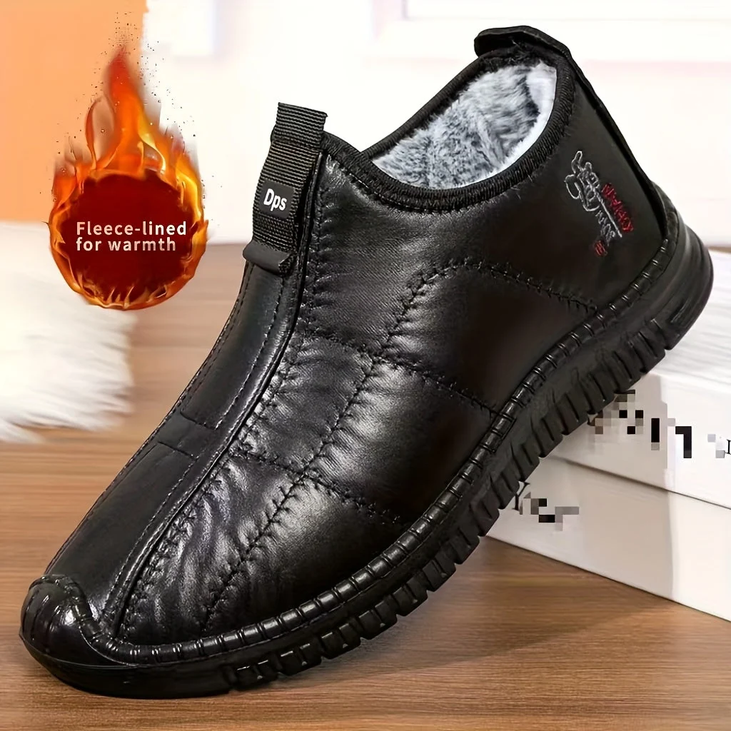Chaussons Homme Doublés Chaussures Simples à Enfiler Hiver Noir - Imagen 2