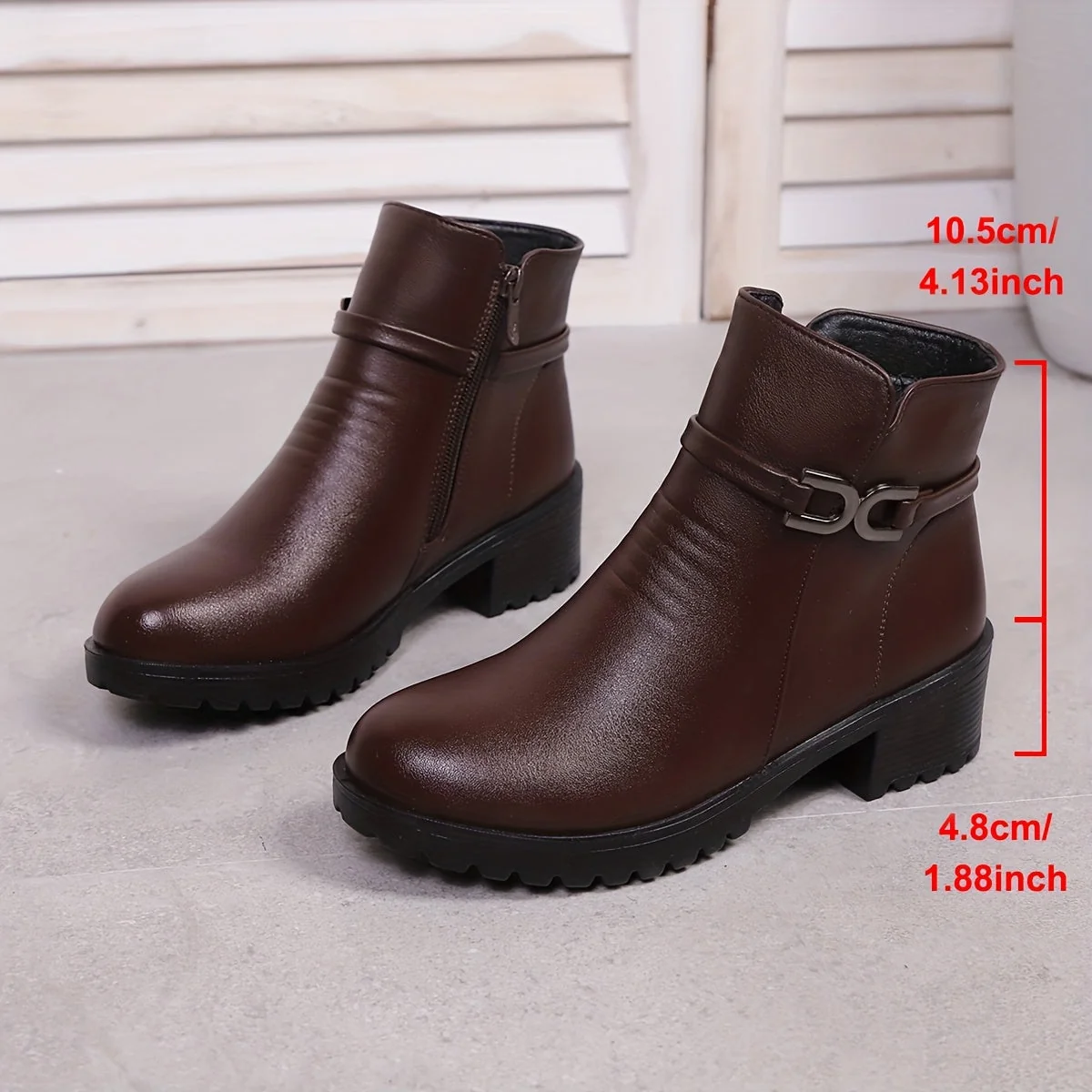 Bottines Femme à Boucle Métallique et Fermeture Éclair Latérale Semelle Crantée - Imagen 8