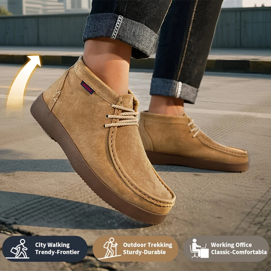 Chaussures montantes homme à lacets style mocassin, couleur unie, semelle épaisse - Imagen 4