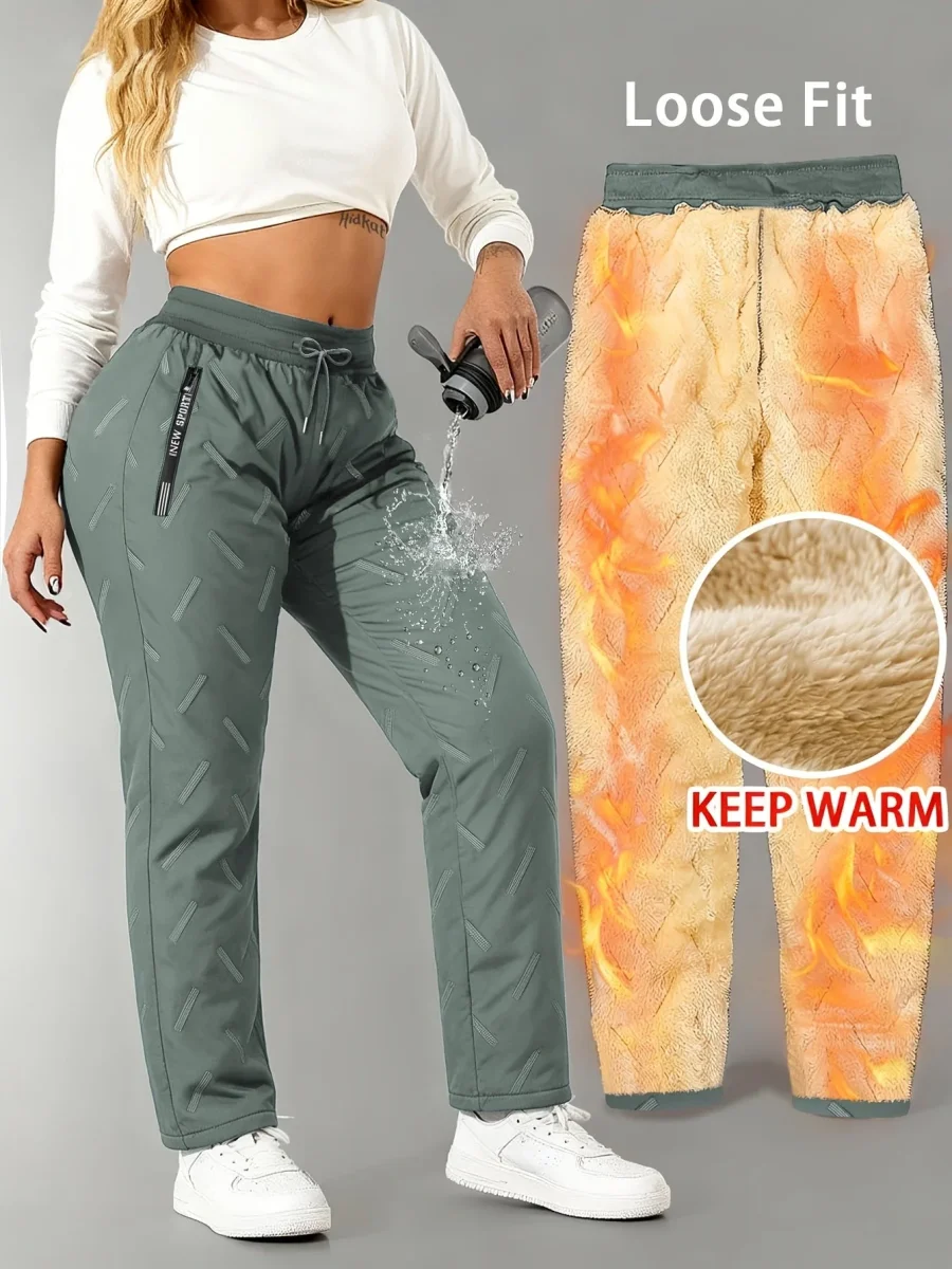 Pantalon de jogging femme doublé polaire chaud à taille élastique - Imagen 7