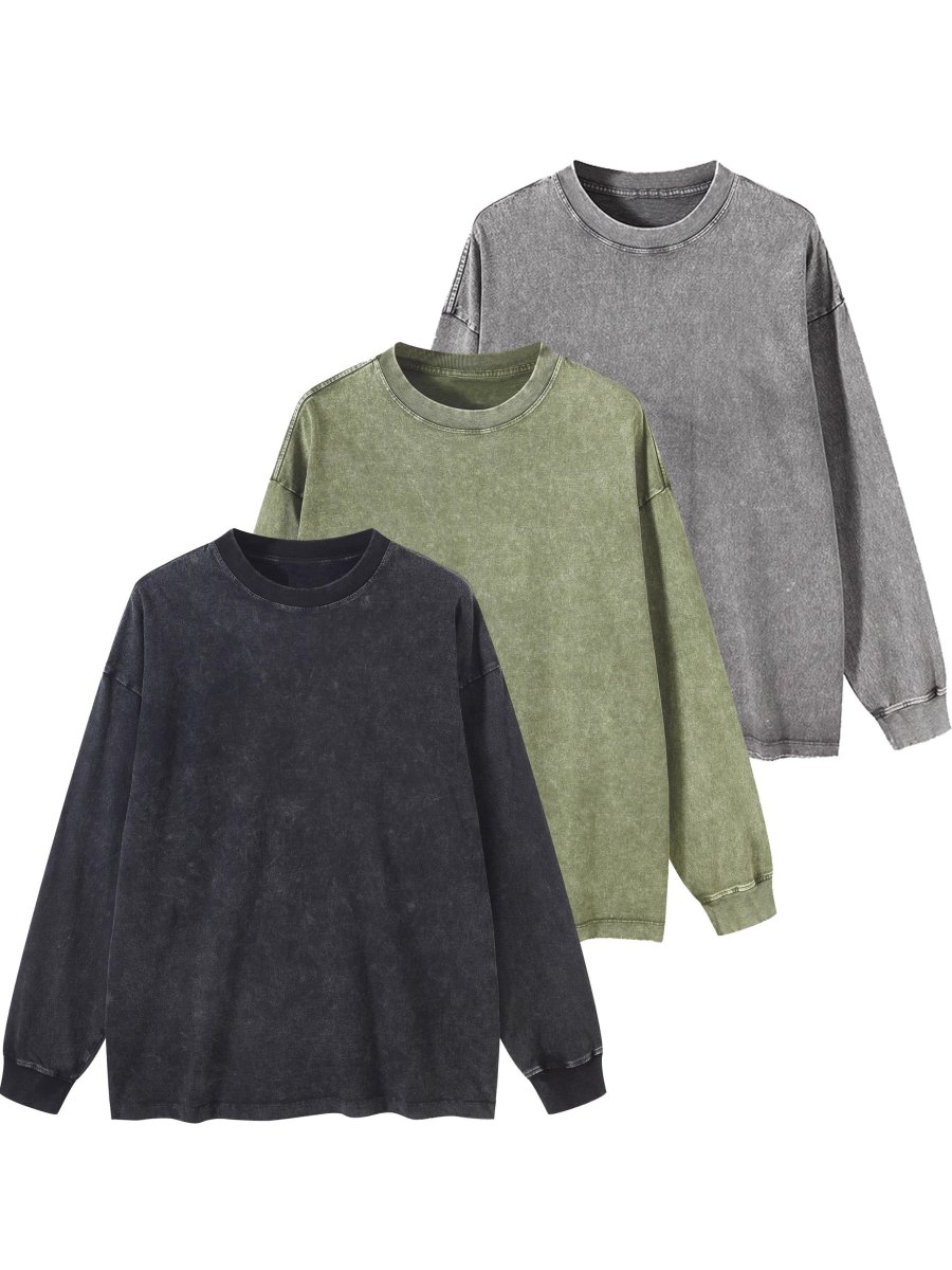 Sweat-shirt unisex lavé col rond décontracté à manches longues effet délavé - Imagen 5