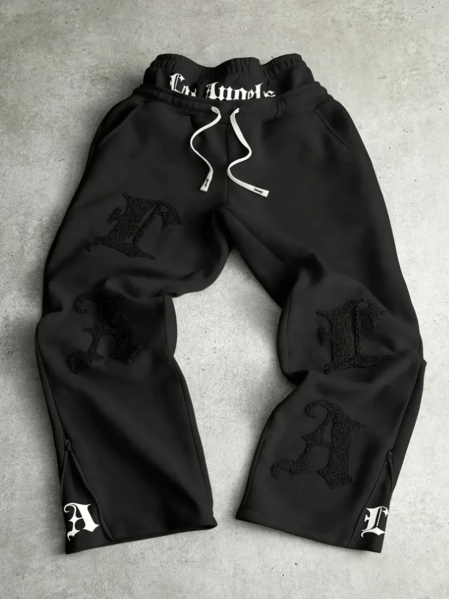 Pantalon de jogging ample brodé noir pour homme - Imagen 3