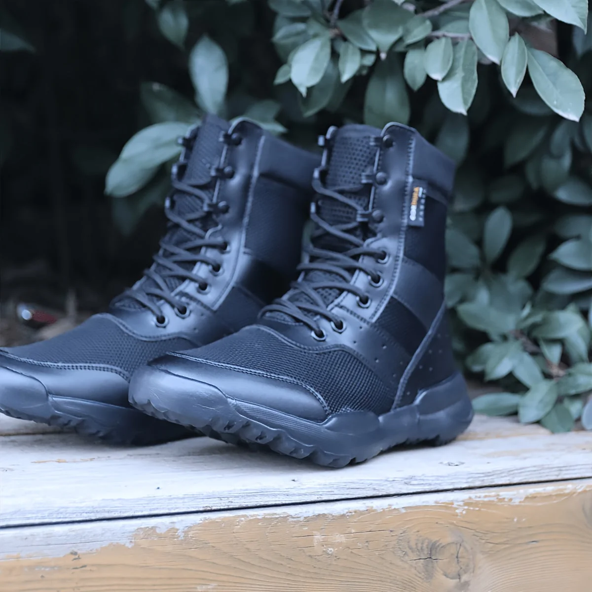 Bottes de combat montantes noires pour hommes Chaussures tactiques respirantes à lacets - Imagen 7