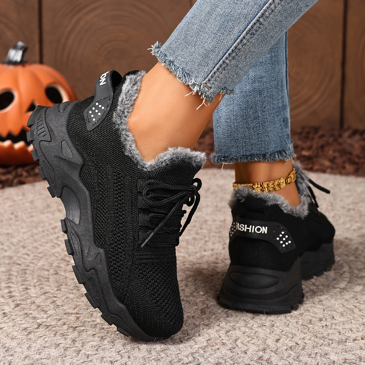 Baskets montantes femme en maille avec doublure douce et lacets - Imagen 5