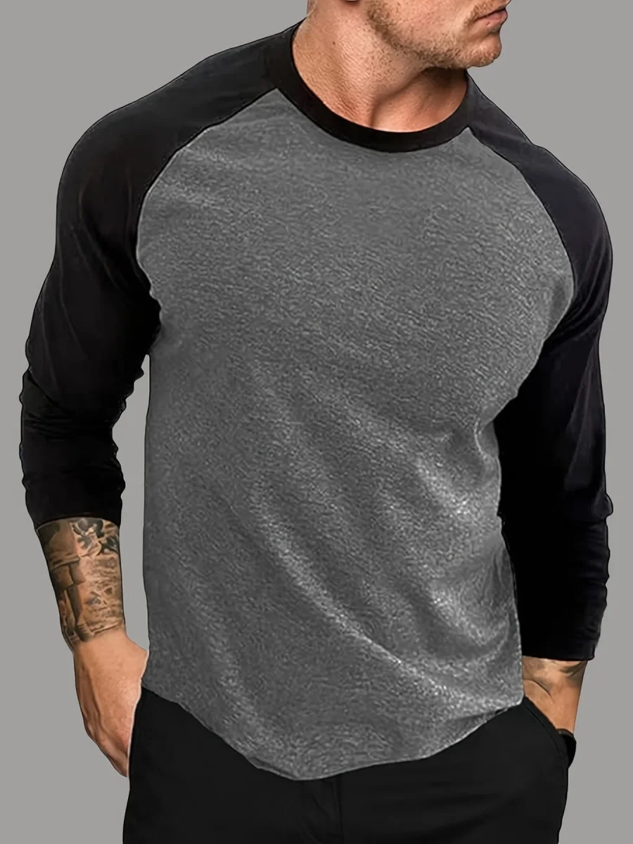 T-shirt Homme Manches Longues Raglan Bicolore Blanc et Noir - Imagen 3